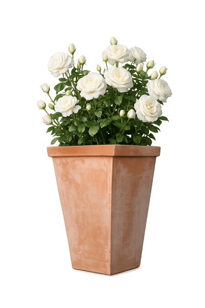 Schmaler, hoher Terracottakasten aus Impruneta – handgefertigt und frostsicher für Rosen